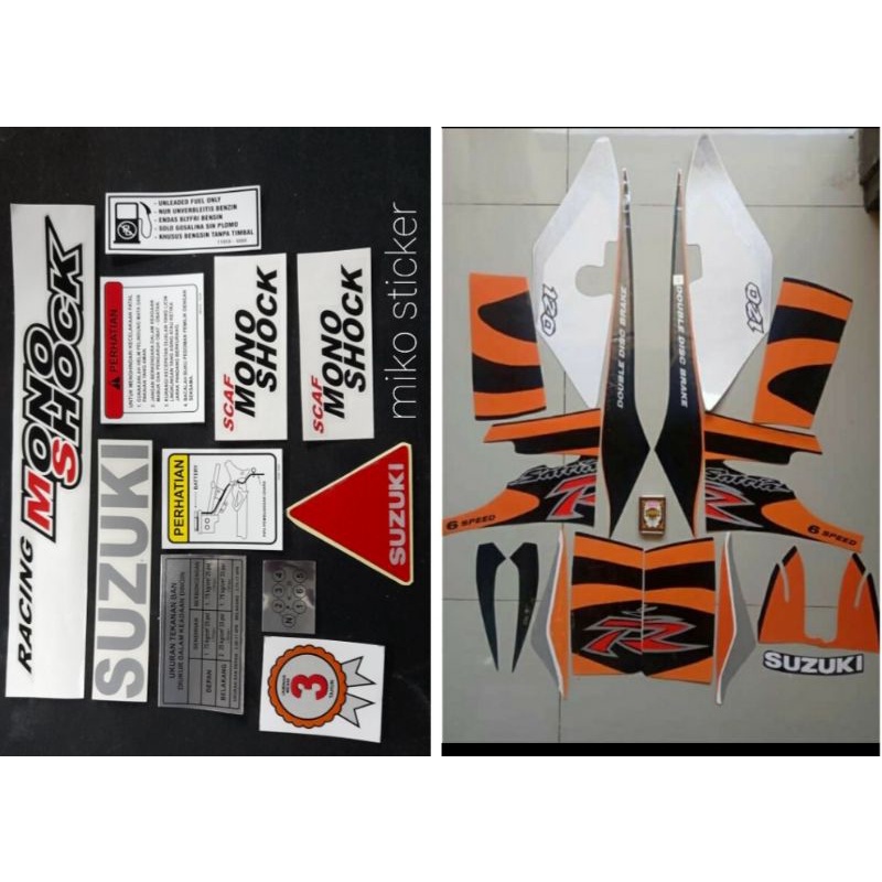 striping suzuki satria 120ru/satria lumba warna oren hitam tahun 2002
