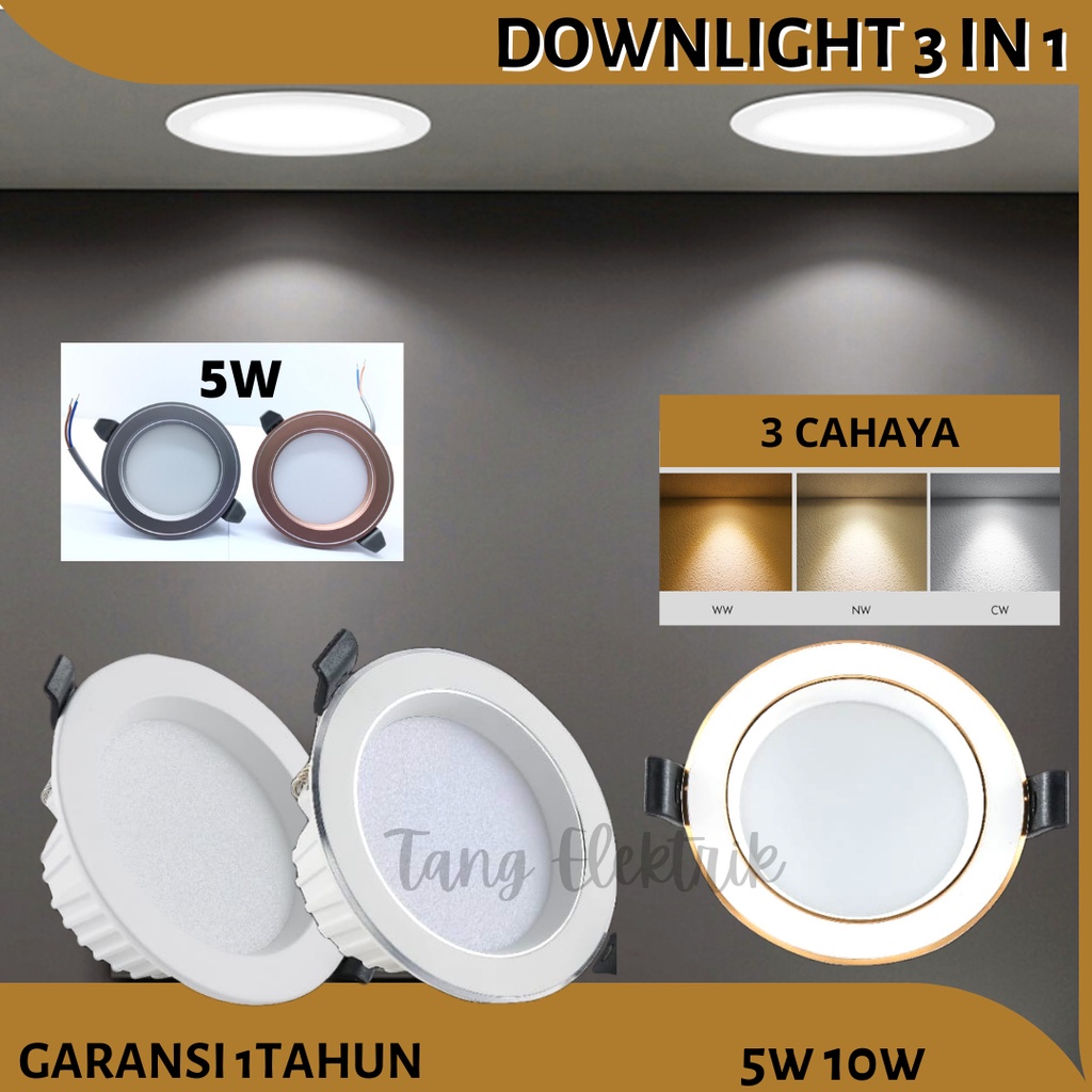 Lampu Downlight LED 10W 3 in 1 Downlight Plafon LED 3 Cahaya 1 Lampu