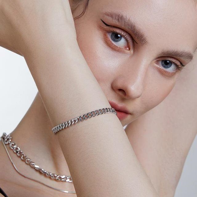 Gelang Rantai Kuba Bahan Titanium Ukuran 3.5mm Untuk Pria Dan Wanita