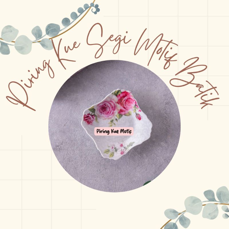 Piring kue segi motif rose pink isi 12 / Lepek kue keramik / Lepek Kue Serbaguna