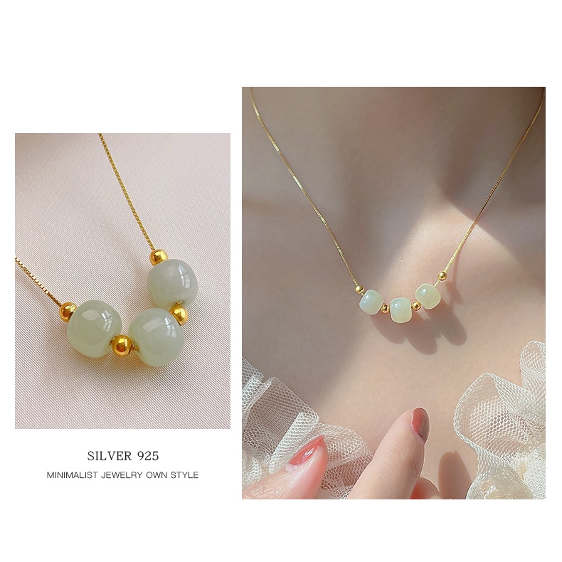 925 Silver Hetian Jade Necklace New Female Summer Clavicle Chain Advanced Ins Simple Design Accessories Gift