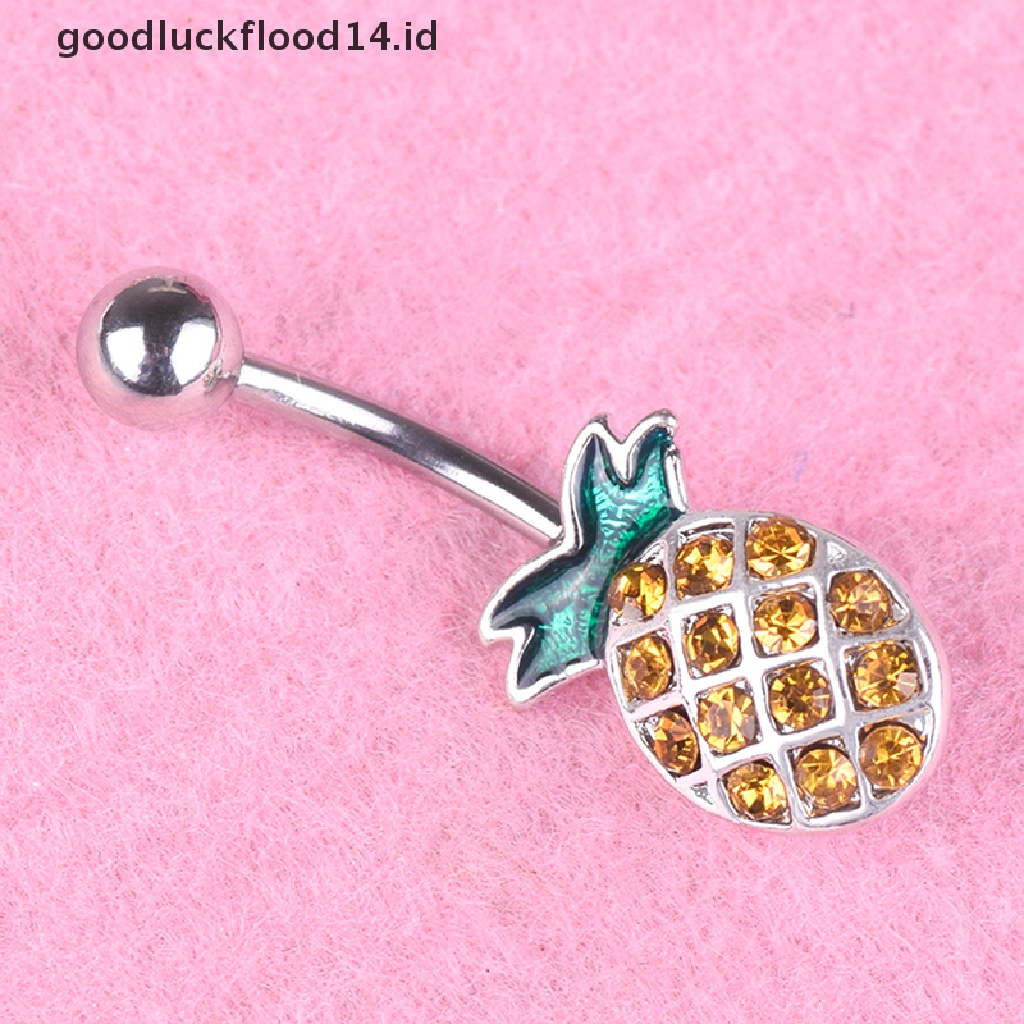 [OOID] Pineapple Steel Navel Rings Crystal Belly Button Ring Bar Body Piercing Jewelry ID