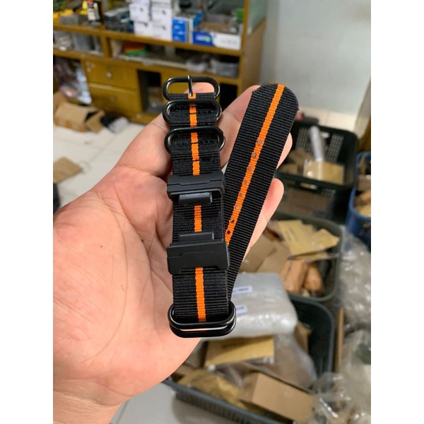 Strap Tali Jam Tangan G shock Zulu Nato hitam list Oren 24MM