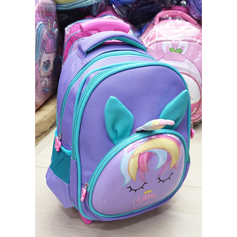 PROMO 10.10 TROLLEY TROLI DORONG TK / PAUD / SD TAS ANAK SEKOLAH PEREMPUAN DAN LAKI LAKI GAMBAR HEWAN ANIMAL LUCU GEMEZ 3 RESLETING IMPORT Dino Luwi Gemez Cat Happy