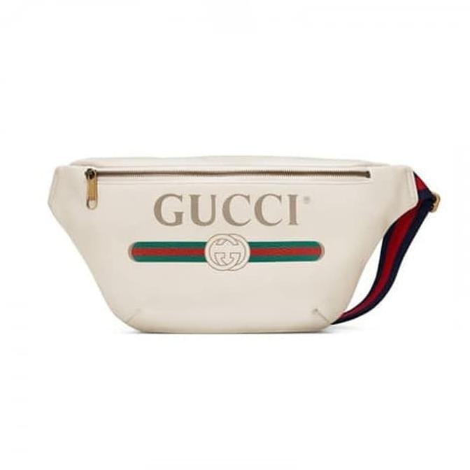 Sale Gucci Print Leather Belt Bag White 