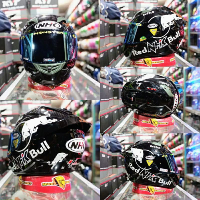 HELM NHK GP 1000 SOLID BLACK RED BULL PAKET GANTENG