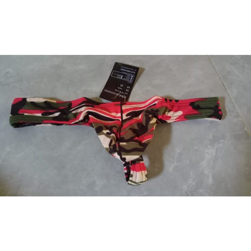 T02 G string Pria motif leopard Army tentara macan tutul celana dalam thong panty laki laki