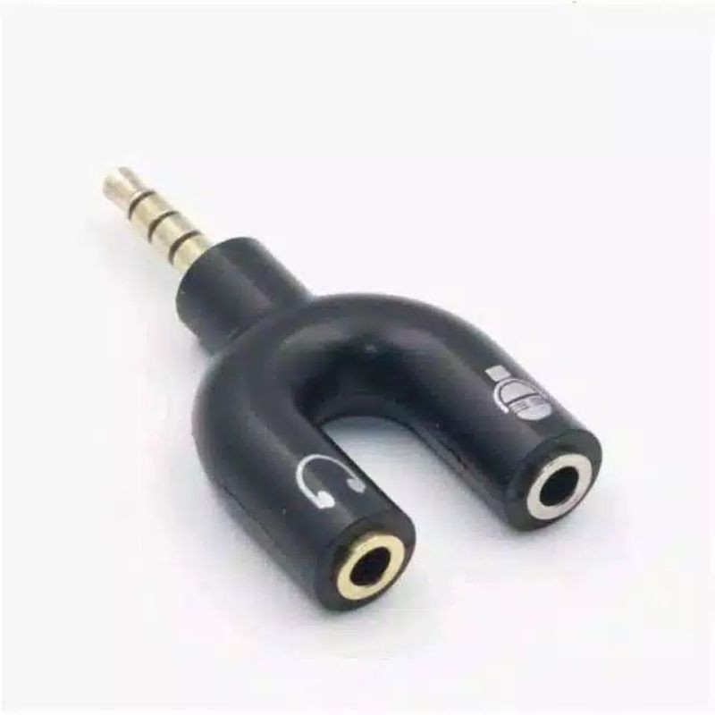 Audio Splitter U Shape 3 Garis 2 in 1 Mic &amp; Audio Jack Spliter