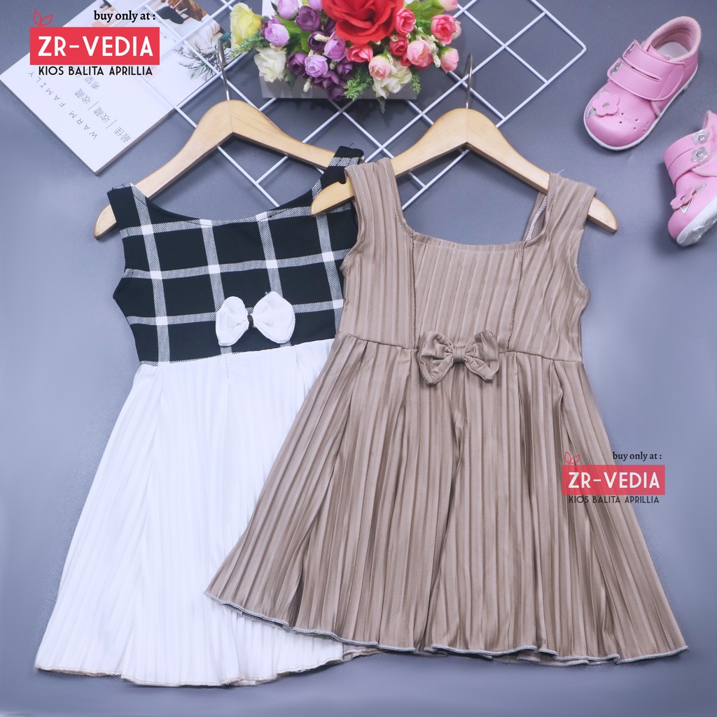 Dress Riani uk 1-2 Tahun / Baju Tanktop Pakaian Plisket Gaun Import Dres Yukensi Anak Perempuan