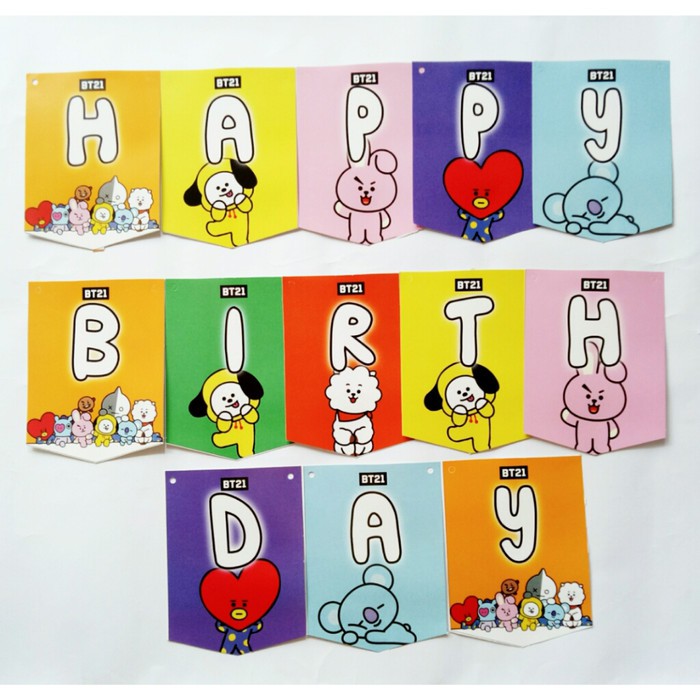 Banner happy birthday karakter BTS BT21 banner ulang tahun BT21