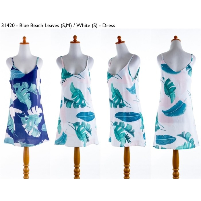 Unik Beach Leaves Dress  S M  WHITE BLUE   31420 Limited