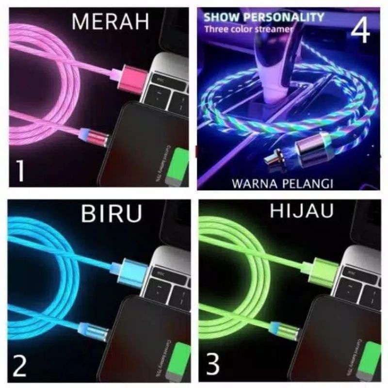 Kabel Data Magnet Led/Lampu Charger Mirco Usb Magnetik Fast Charging Untuk Untuk IOS/Android