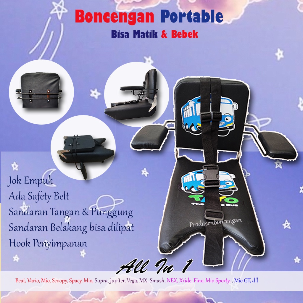 Jok Kursi Bonceng Motor Portable Beat Vario Mio Scoopy Supra Jupiter MX Jok Bisa dilipat