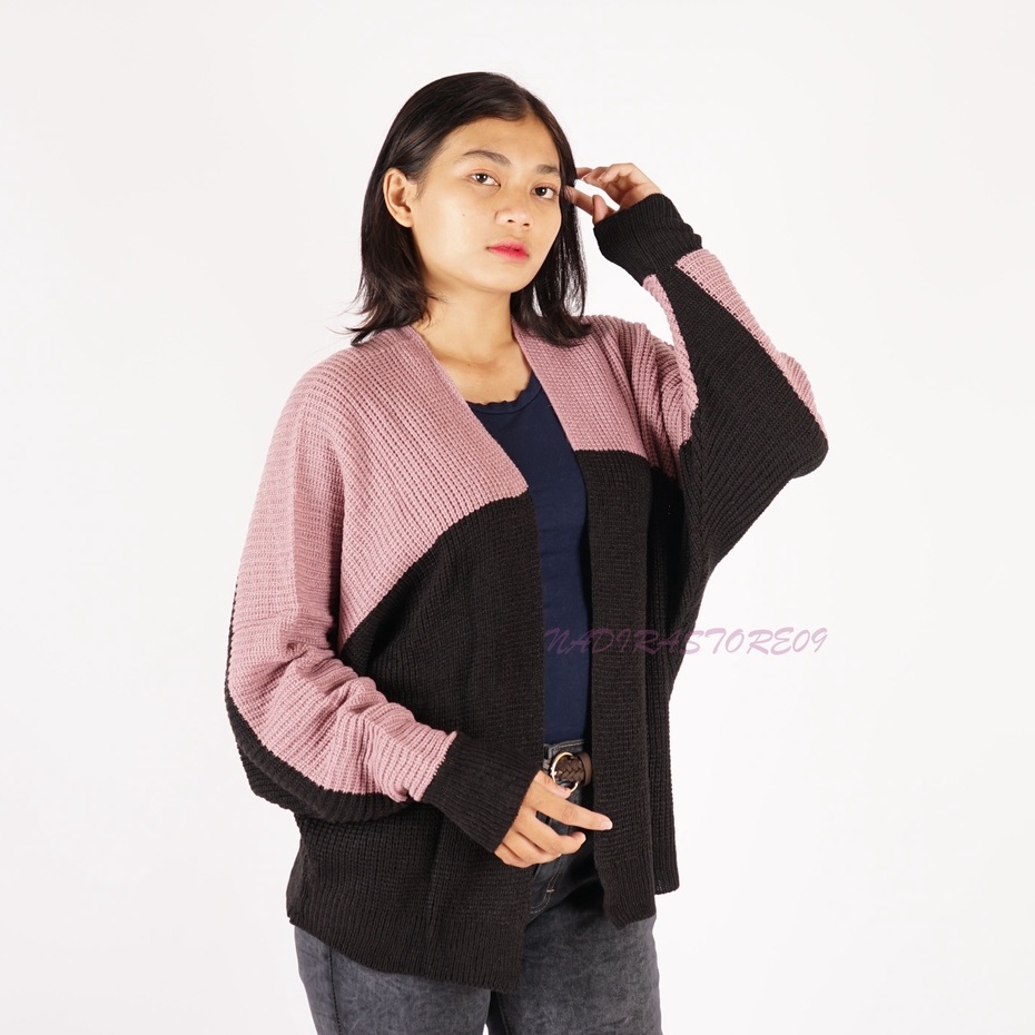 CARDIGAN BATWING RAJUT OVERSIZE PREMIUM / KOMBINASI / NILA HITAM