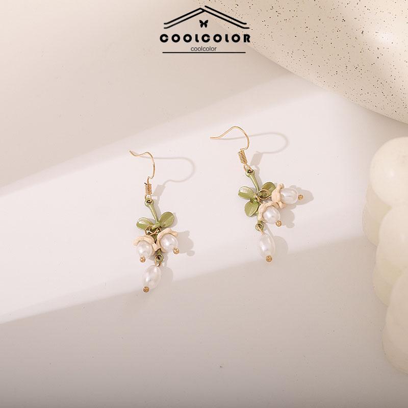 COD❤️1sepasang/ 2Pcs Anting Korea Wanita Stud Desain Anggrek Aksen Mutiara Untuk Anak Perempuan Perhiasan Hadiah Fashion Aksesoris Murah Terbaru Hadiah Ulang