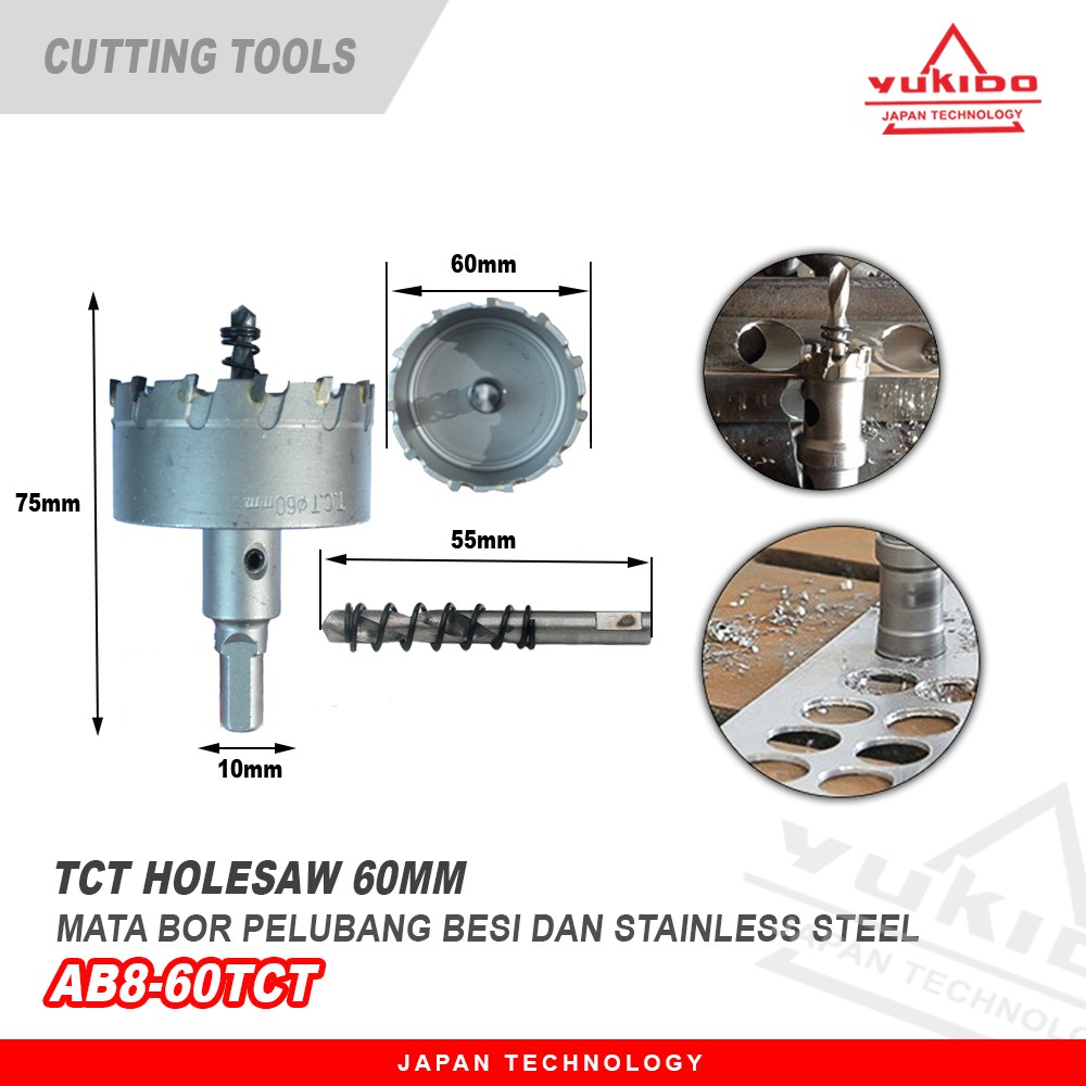 Hole Saw Mata Bor Beton TCT 60mm YUKIDO Hollow Core Holesaw Dinding