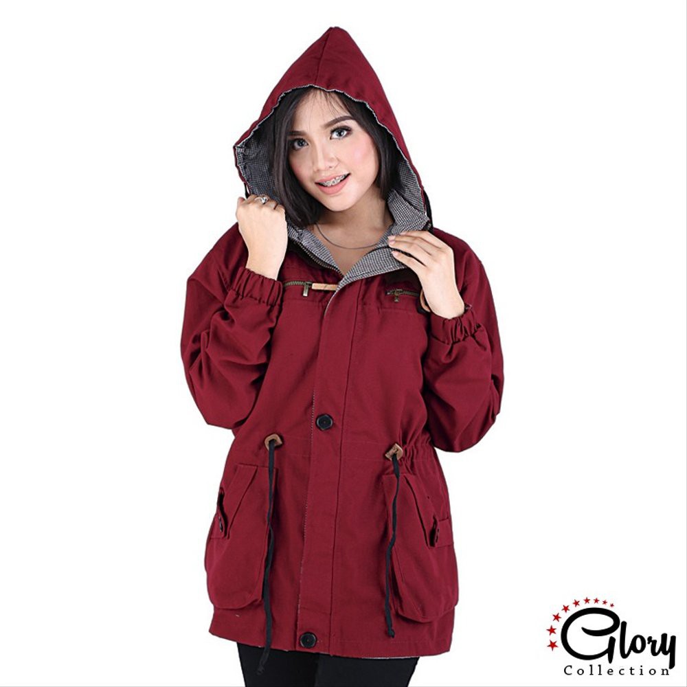 Jaket Parka    Wanita    Original Merah Marun terlaris