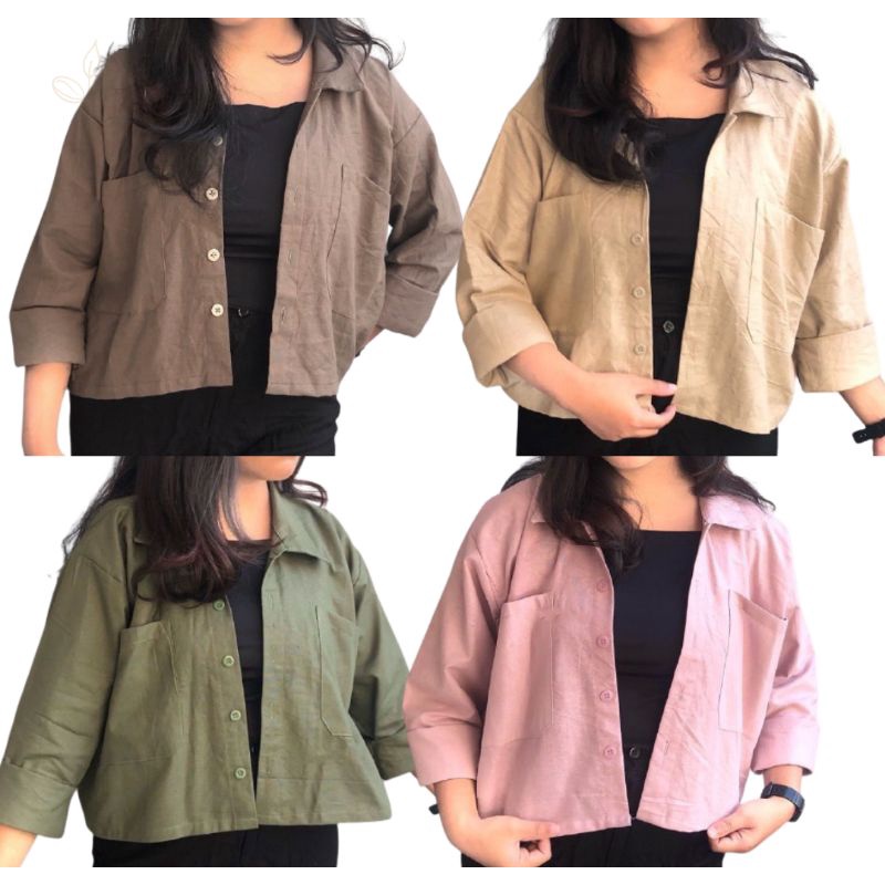 KEMEJA WANITA CROP LENGAN PANJANG LINEN