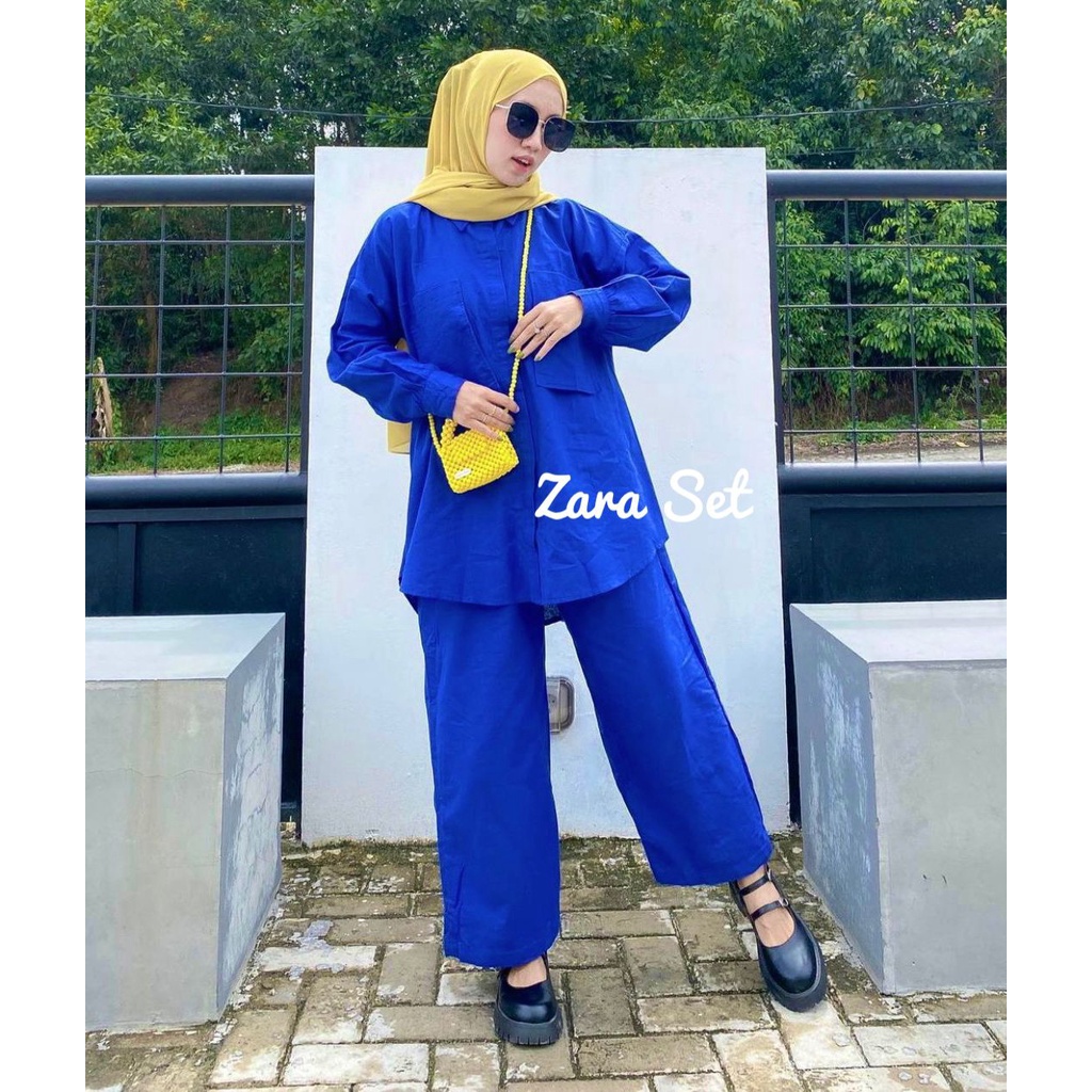 Zara Set Kemeja Full Kancing LD120 Bahan Katun Linen Premium