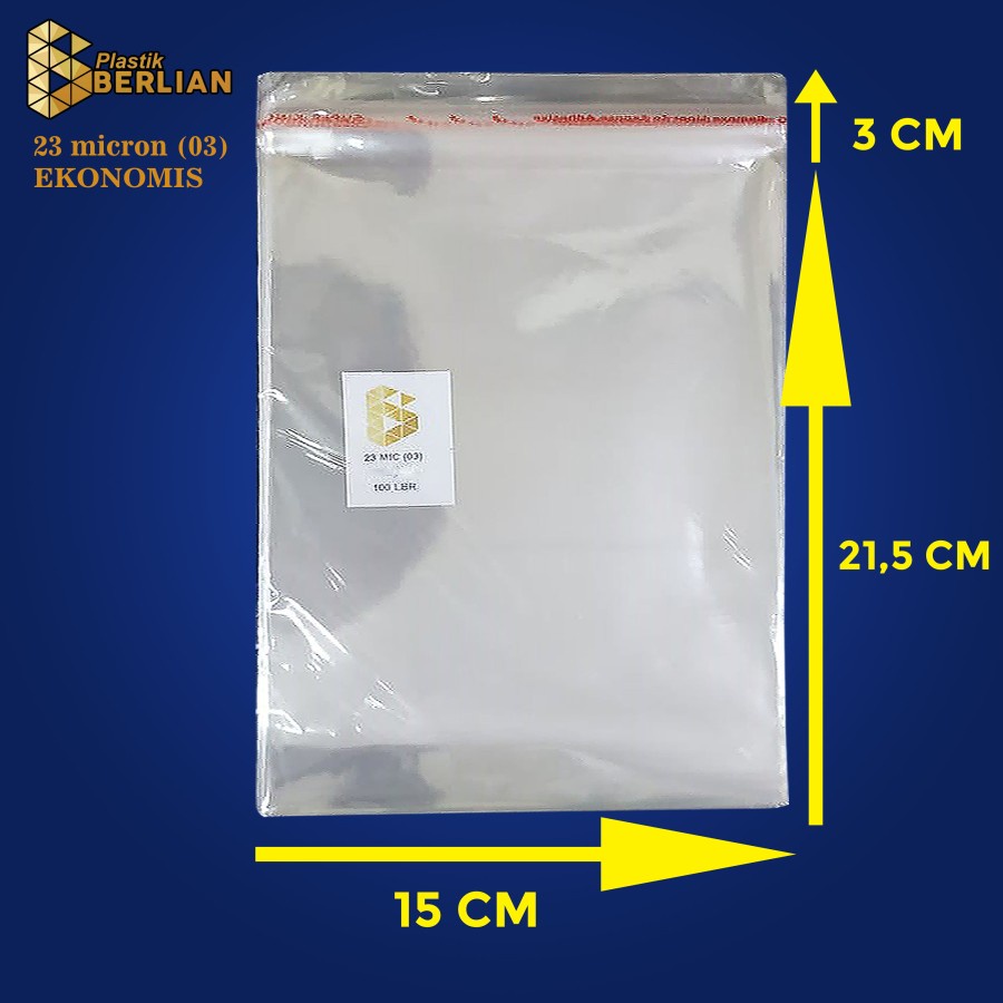

15 x 21,5 cm Plastik OPP EKONOMIS 23micron (100 lbr) (lem/seal)