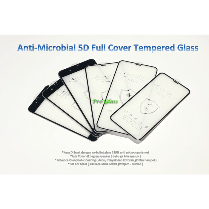 Iphone 6 / 6s / 6+ / 6S+ / 7 / 8 / 7+ / 8+ 5D Anti Bacterial Full Cover Premium Tempered Glass