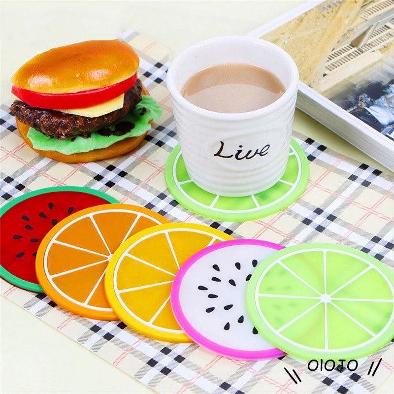 Fruit Shape Silica Gel Cup Glass Mat Tatakan Gelas Cangkir Motif Buah - ol