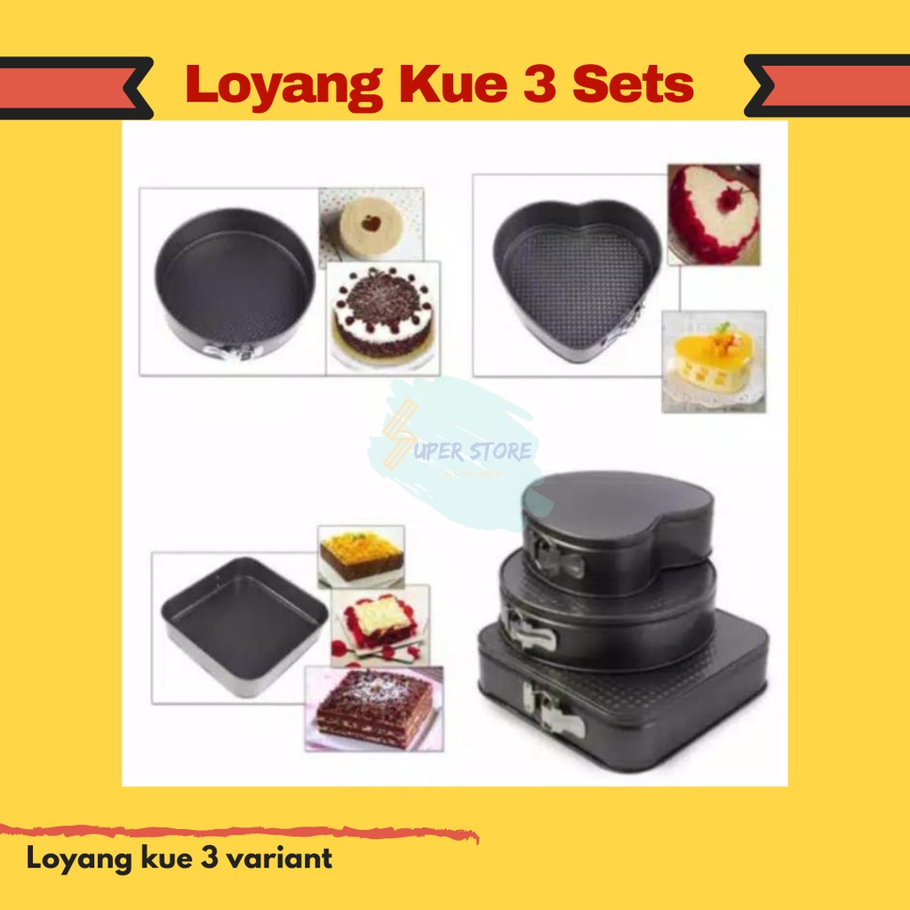Loyang Kue Anti Lengket / Loyang Kue Bongkar Pasang / Loyang Kue Set 3 Pcs / Loyang Bulat Love Kotak