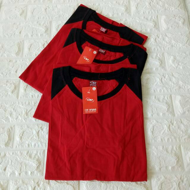 kaos reglan polos MERAH-HITAM lengan 3/4 uk 18 20 22 s m l xl xxl