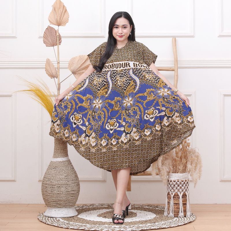 DASTER PAYUNG JUMBO COKLAT KANCING DEPAN BUSUI BUMIL-Salur biru