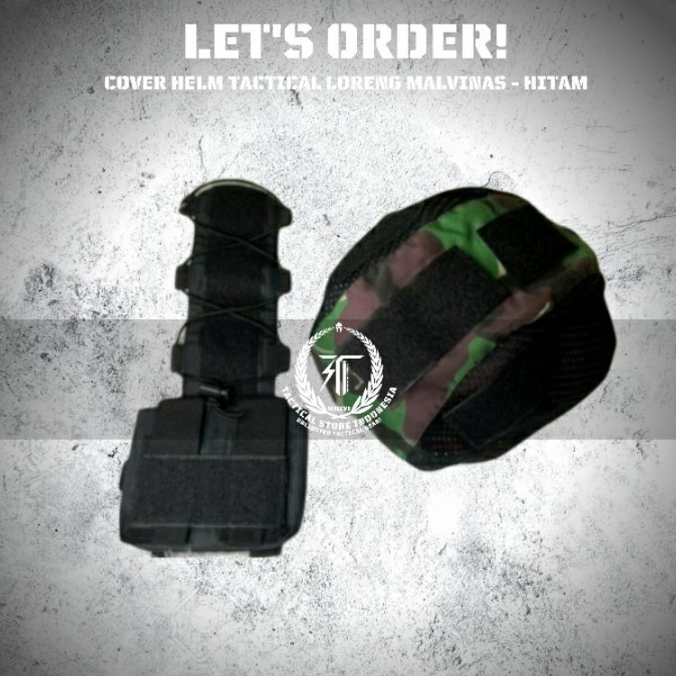 Cover Helm Tactical + Pouch Perekat Battery Helm Tactical Gen 2 - Hitam Kombinasi Loreng Malvinas