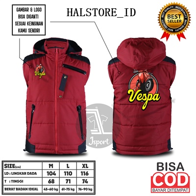 Jaket Rompi Berhoodie Bisa Lepas Pasang Bahan Premium Logo Vespa Enjoy