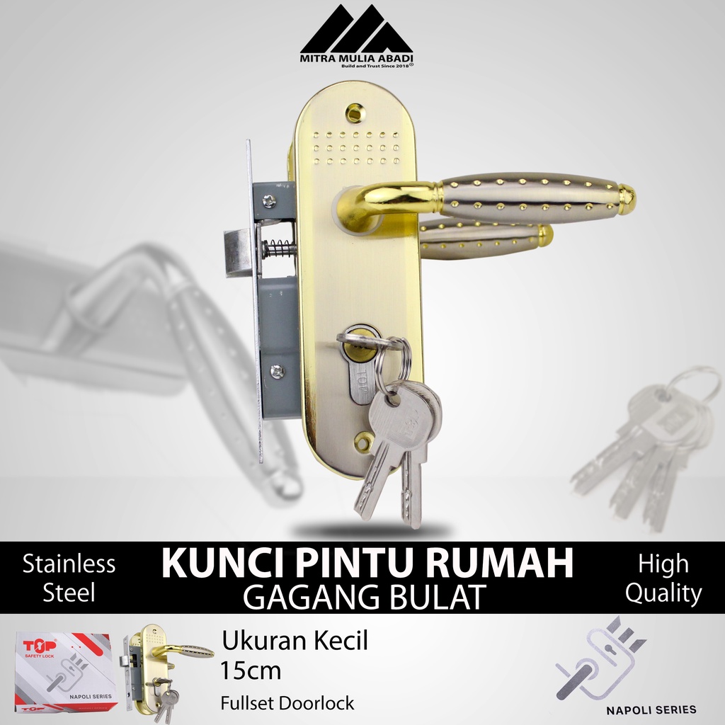 Kunci Pintu Rumah Gagang Bulat Kecil 15cm Napoli doorlock fullset