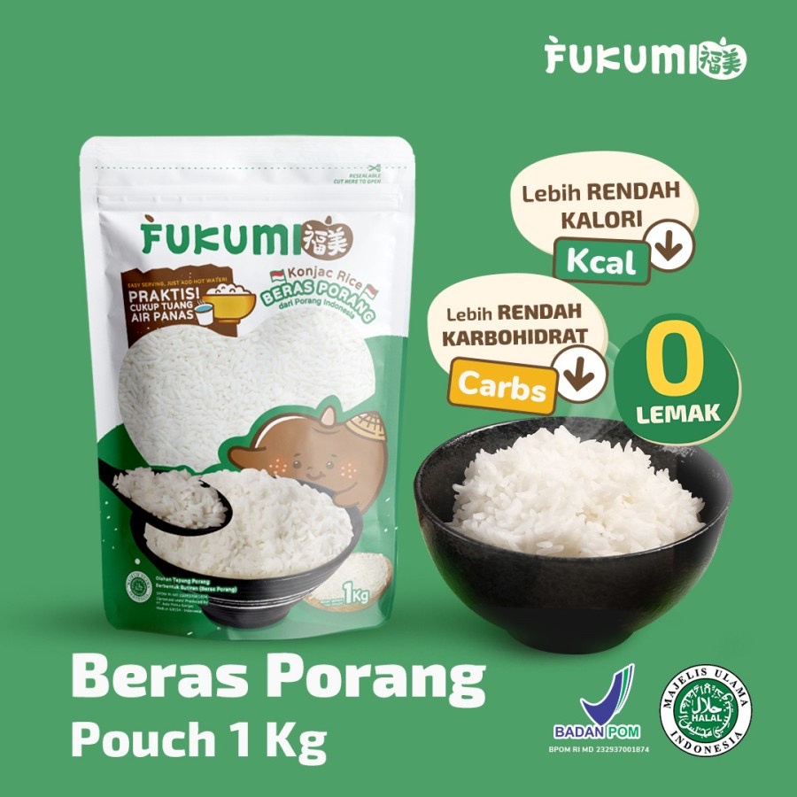 FUKUMI BERAS PORANG POUCH 1KG - Fukumi Shirataki Beras Konjac Rice Diet Pouch 1 Kg