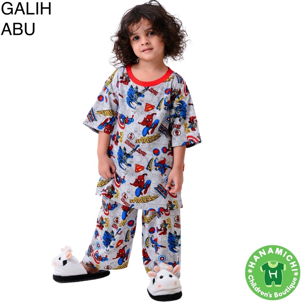 Hanamichi GALIH Setelan Baju Tidur Anak Celana 3/4 Motif Superhero