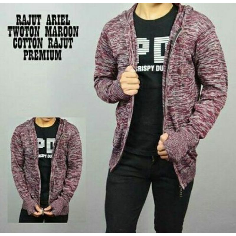 DEEPCLOTH- Jaket Sweater Hoddie Rajut/ Jaket Rajut Ariel polos / Jaket Zipper Pria Resleting Lengan Ronhand