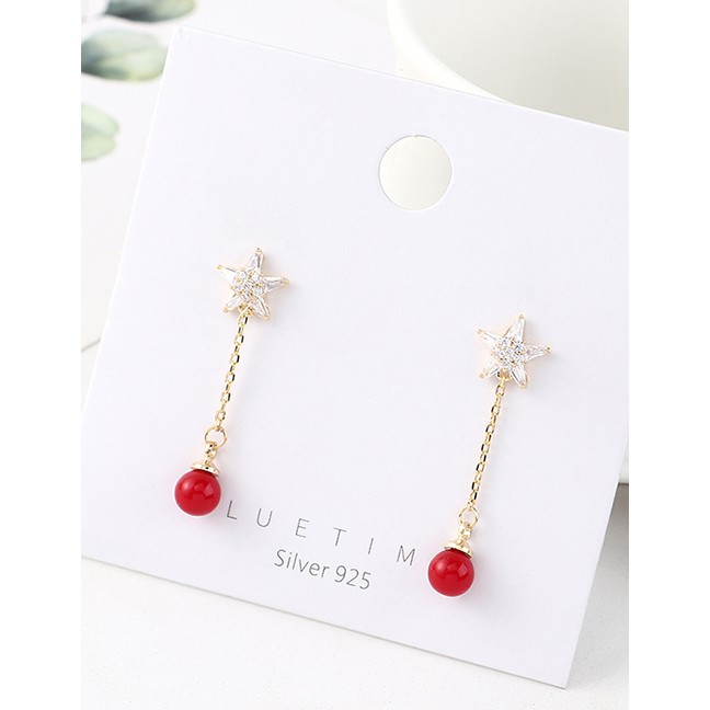 LRC Anting Tusuk Fashion Golden Little Stars Plated Real Gold Ball S925 Silver Pin Earrings Y63065