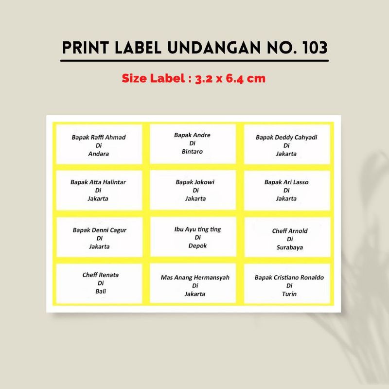 

Print Label Nama Undangan & Buku Pelajaran Sekolah Souvenir Cetak Stiker Label 103 Polos /