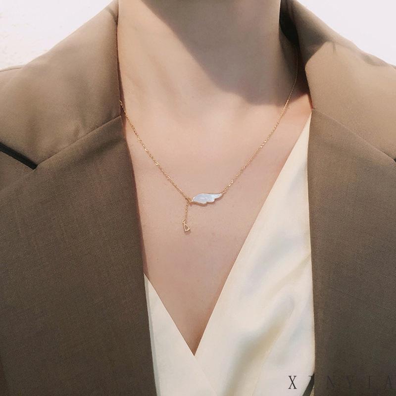 Xia.id Kalung Rantai Clavicle Simple Hias Liontin Sayap Rumbai Untuk Wanita