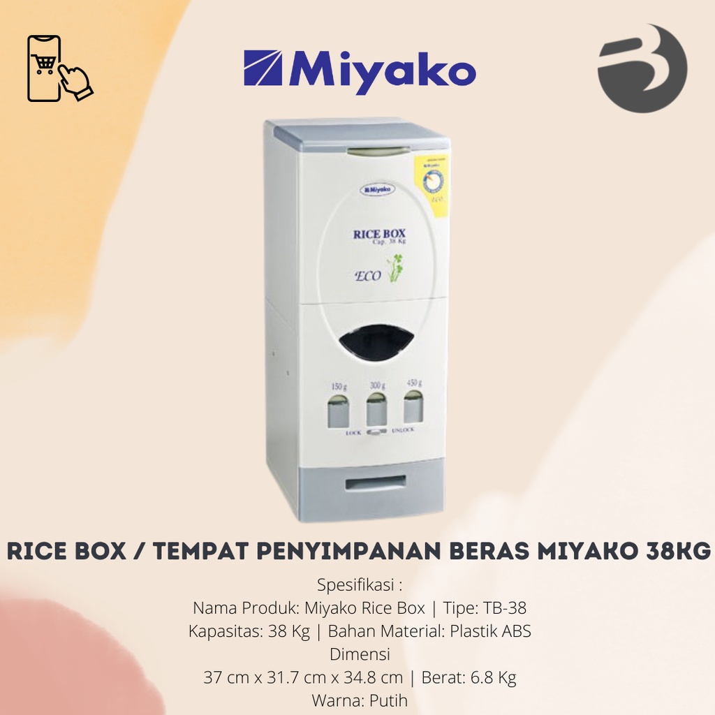 RICE BOX / TEMPAT PENYIMPANAN BERAS MERK MIYAKO 38KG