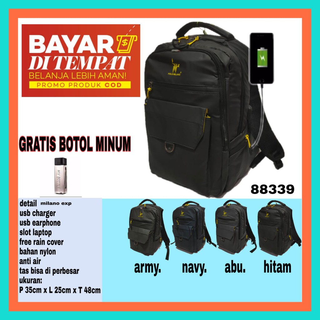 Tas RANSEL POLO MILANO - 88339 Tas Pria RANSEL SEKOLAH KULIAH TAS KERJA IMPORT