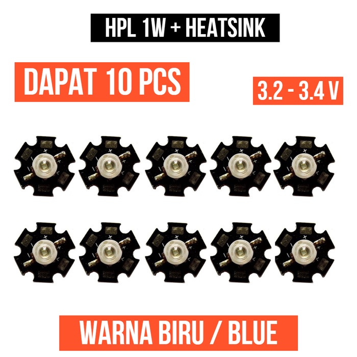 Lampu HPL 1W Biru Heatsink High Power LED Blue 1 Watt W Star 10 Pcs