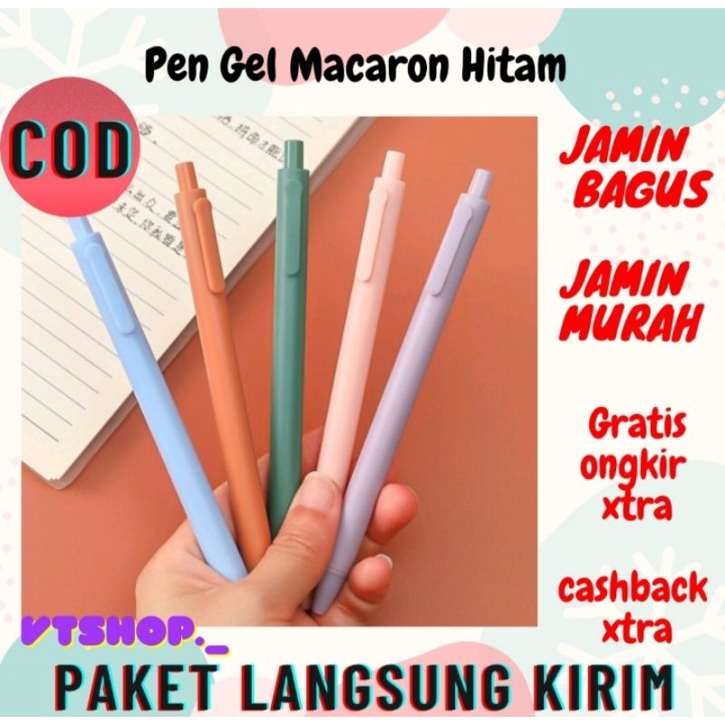 

V603 - Black Ink 0.5mm Fine Point Simple Macaron Colour Manual Gel Pens / Pen Makaron / Pen Hitam Korea / Pen Korea