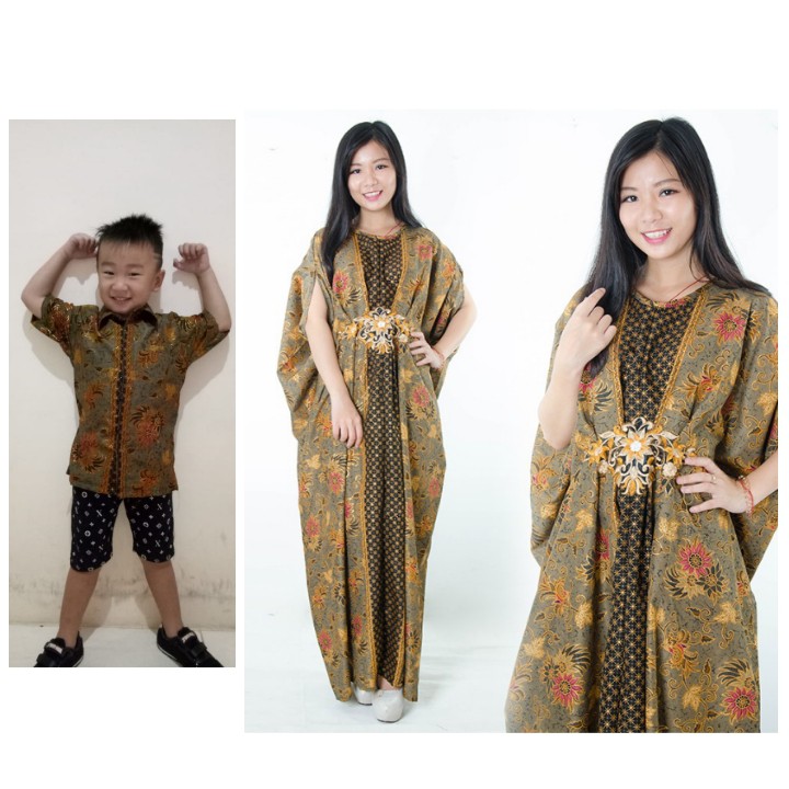 SB Collection Couple Maxi Entar Longdress Kaftan Jumbo Dan Kemeja Batik Anak