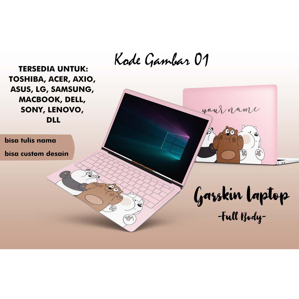 Garskin Laptop Full Body Asus / Acer / Lenovo / Sony / MSI Dll Free Custom Gambar