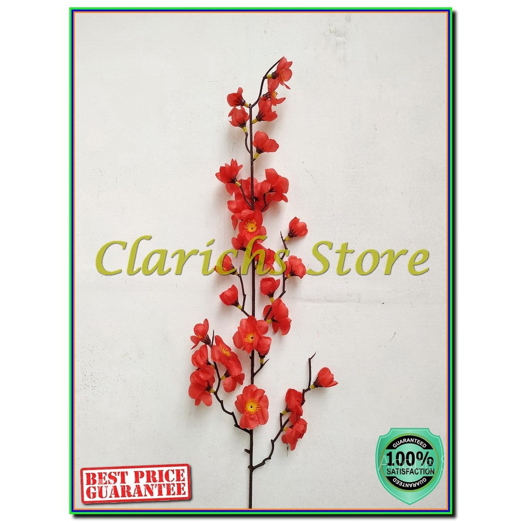 Tangkai Bunga Sakura - Bunga Plastik Sakura Imlek Artificial Pajangan Hiasan Rumah Konyan Gong Xie-Merah