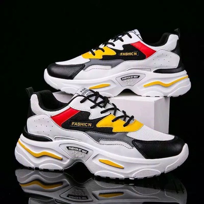 NEW!!!SEPATU SNEAKERS ORIGINAL PRIA KEREN MODEL KOREAN STYLE - Putih Kuning, 44