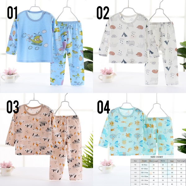 LIN9100 - Setelan Piyama Panjang Anak Bayi / Balita Karakter Lucu bahan katun