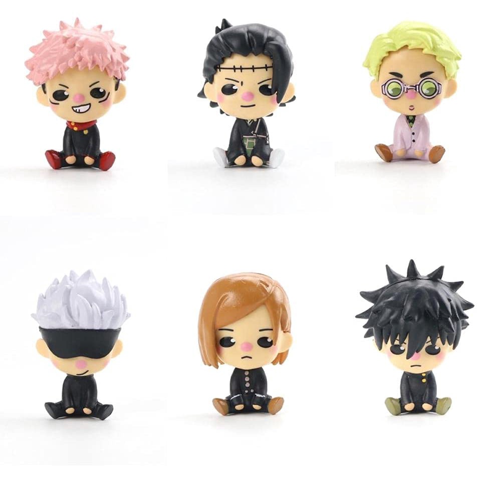 Figure Jujutsu Kaisen duduk Gojo Itadori Megumi Nanami Geto set 6 pcs