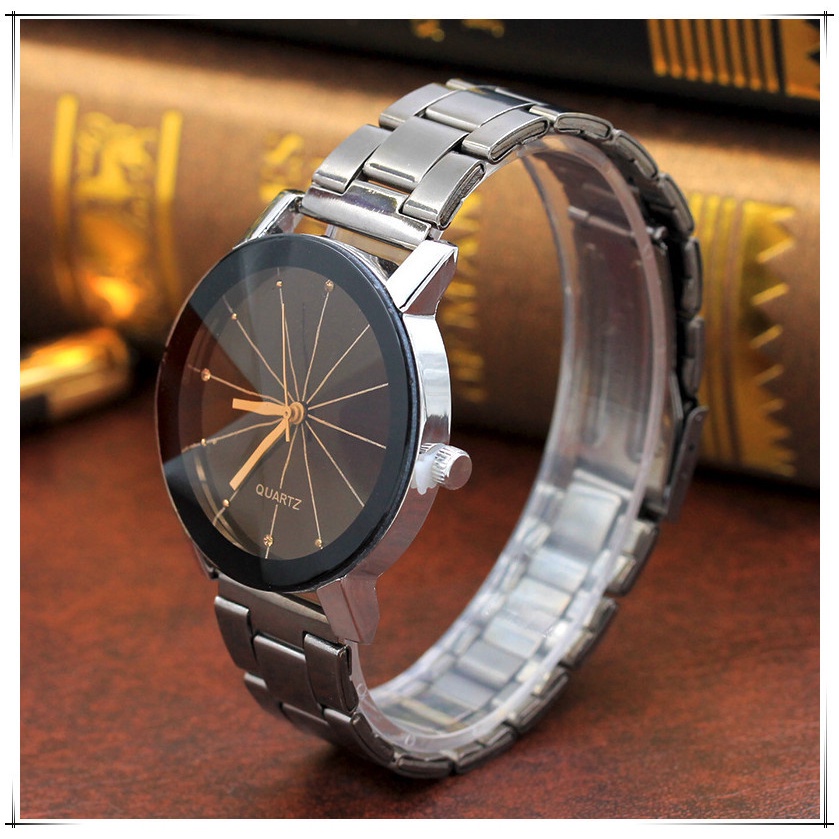 Jam Tangan Wanita A0107 Fashion Black Dial Couple Watches Steel Band Men's and Women's Watches