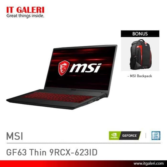 Laptop Gaming MSI GF63 Thin 9RCX623ID Black